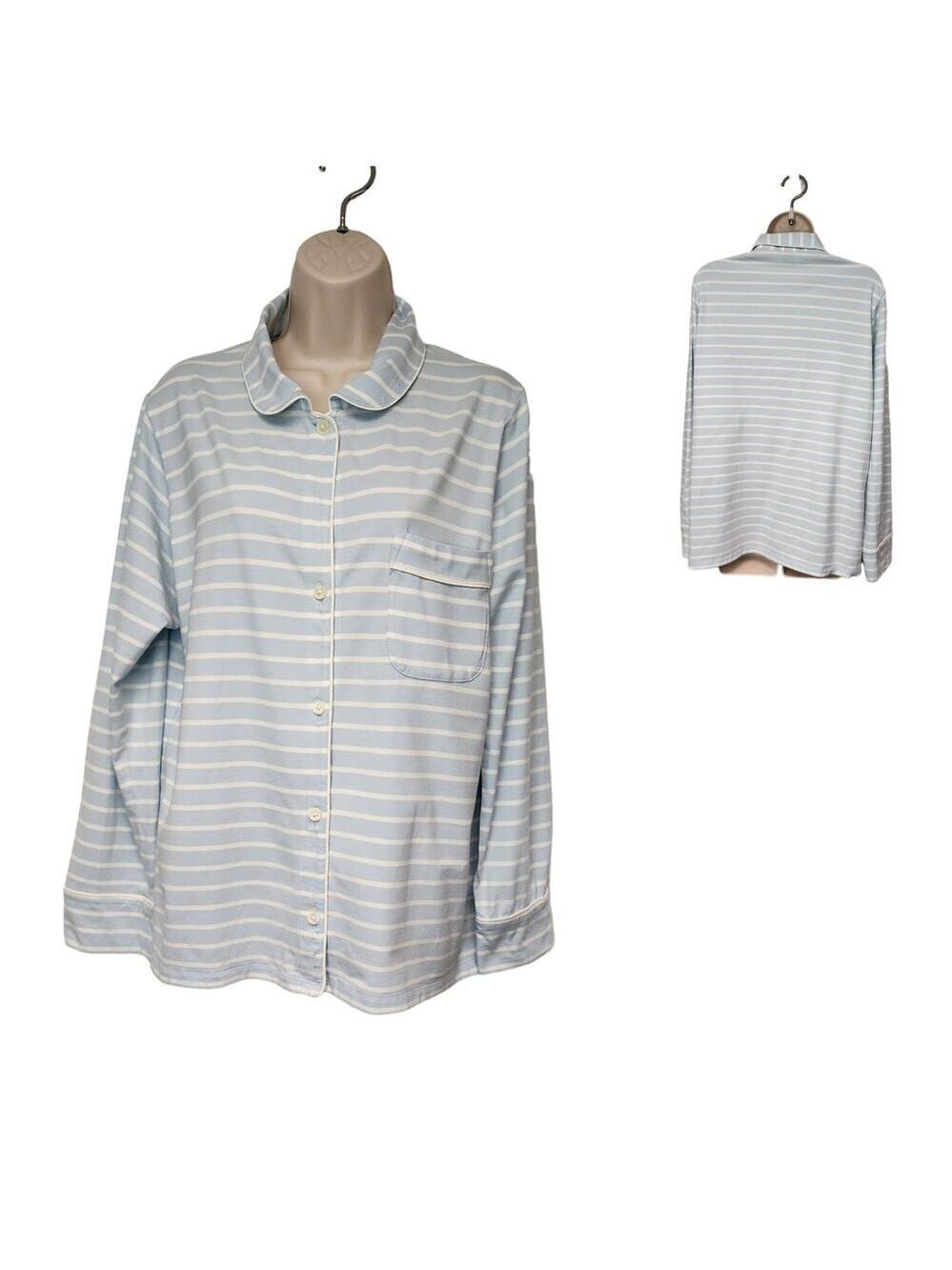 J. Crew Striped Blue/White Long Sleeve Pajama Top Blouse Size Medium